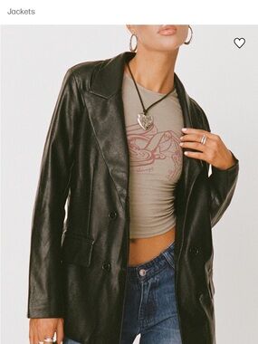Princess Polly Black Faux Leather Blazer Jacket